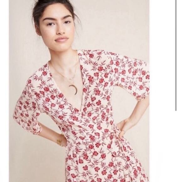 Faithful The Brand x Anthropologie Rivera Pink Floral Midi Wrap Dress Women's 2 - Picture 2 of 13